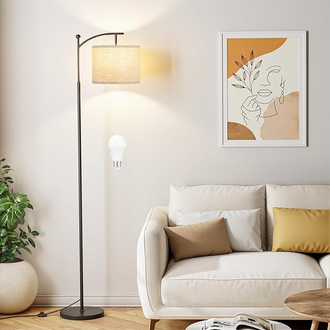 Ambimall 60" Floor Lamp for Living Room with 3 Color Temperatures, Adjustable Grey Shade with Black Pole, Tall Lamp for Bedroom Office Classroom Dorm Room, 9W Bulb Included