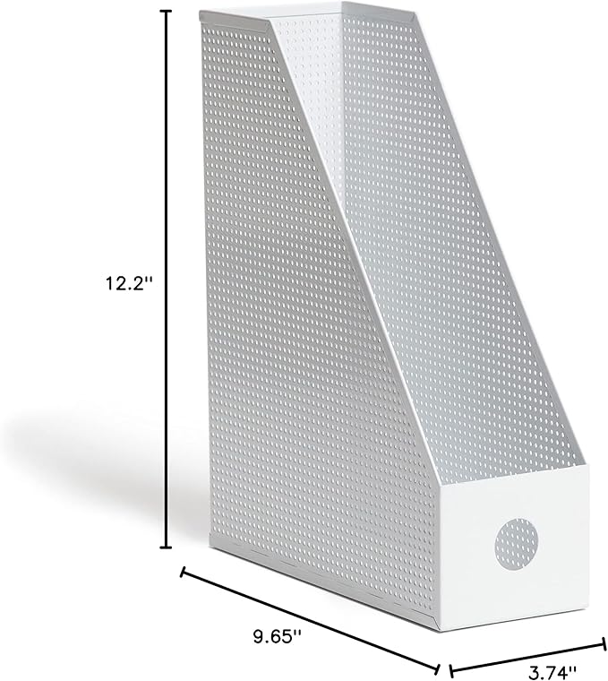 U Brands Modern Perforated Magazine Holder, Office Supplies, Metal, White, 12.2” x 3.74” x 9.65” 1 Count