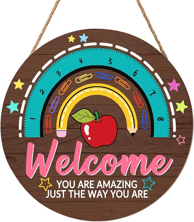Classroom Teacher Door Sign Classroom Signs 12x12in Welcome Classroom Door Sign Teacher Wreath for Classroom Rainbow Hanging Plaque You are Amazing Welcome Poster for School Classroom Bulletin Board