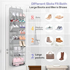 MISSLO Clear Over the Door Shoe Organizer Large Deep Pockets Hanging Shoe Rack for Closet Fit 20 Pairs Shoe Holder for Sneakers Boots Storage，Grey