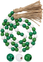 Equsion Seasonal Wooden Bead Garland with Tassels, 3.3 ft Holiday Vintage Boho Bead Garland Easter Tray Decoration, Vase Wall Room Art Birthday Party Decoration(Gradient Green)