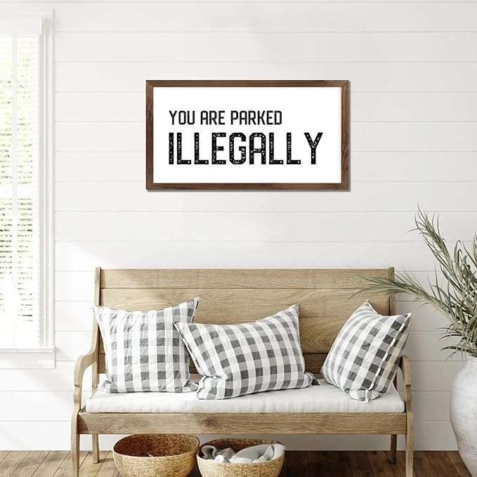 12x22in Hanging Wall Sign with Motivational Quote You Are Parked Illegally Bible Quotes Apricot Frame Wooden Plaque for Bathroom Farmhouse Porch Cottage Wall Decor Birthday Housewarming Gift