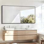 BONEWEI Bathroom Mirror, 30x55 inch Wall Mirror for Bathroom Wall Mounted Black Rectangle Square Corner Mirrors, Black Bathroom Mirror for Living Room, Farmhouse, Bedroom Entryway, Horizontal/Vertical