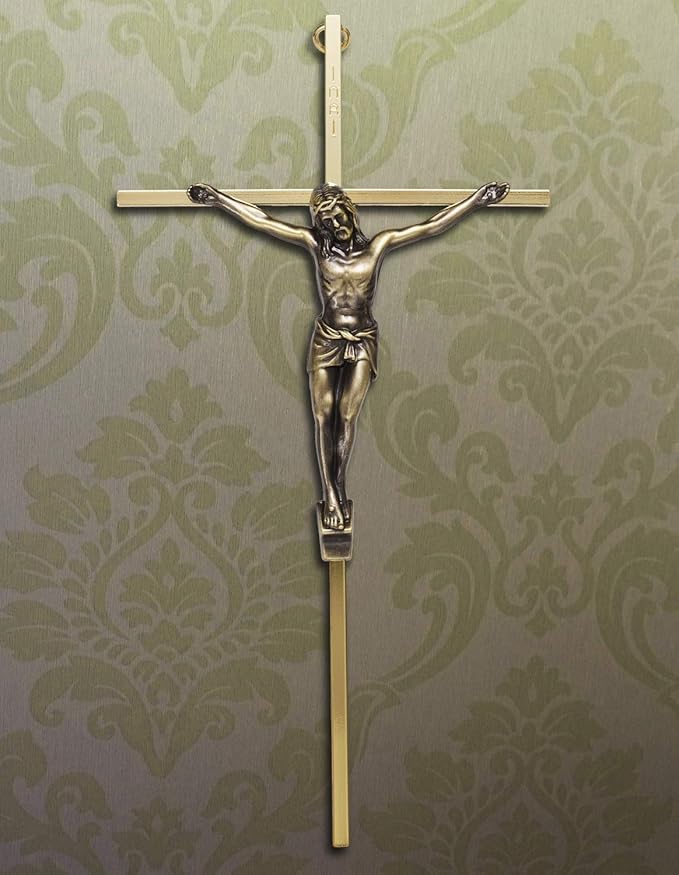 ACHIBANG Gold Crucifix Wall Cross - 10" Catholic Metal Cross with Jesus & INRI, Faith Decor for Wall or Door Display