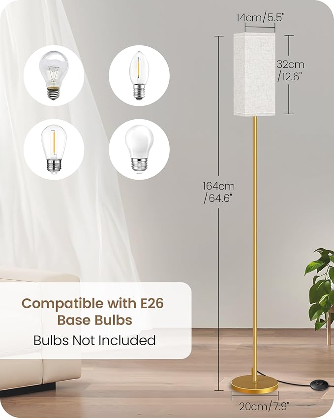 2Pack Floor Lamp, Pole with Foot Switch, Modern Standing Lamp Lampshade, Minimalist Freestanding Lamp (Bulb Not Included), for Living Room,Bedroom,Office,ETL Listed,Gold and Beige DE07LDP205