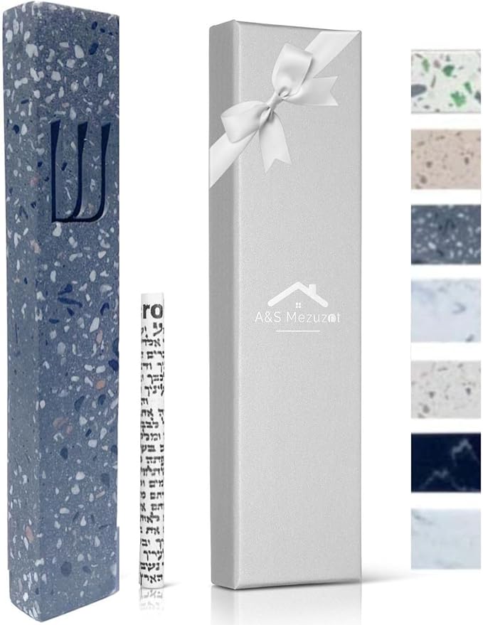 A&S Modern Stone Mezuzah Case Design, Mezuza Cover for Scroll Protection, Easy Peel and Stick Houswarming Gift and Home Blessing