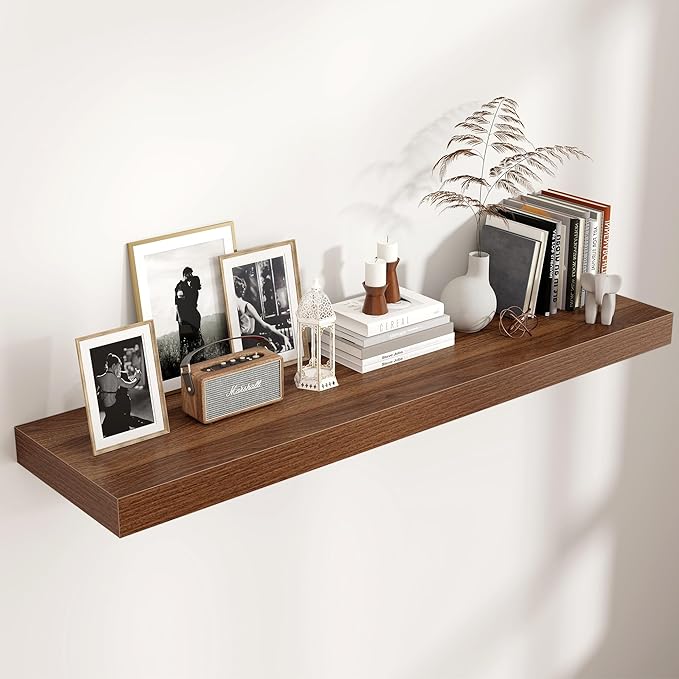 Venusmiles Floating Shelves for Wall, 48 Inch Wide x 12 Inch Deep Floating Shelves, Long Wood Floating Wall Shelf Shelves for Living Room Bathroom Bedroom Kitchen Home - (Walnut, 48" W x 12" D x 2" H)