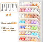 20-30 Pairs Over the Door Shoe Organizer, Clear Pockets Hanging Shoe Storage for Closet, 10-Tier Door Shoes Rack, Handing Shoes Holder Fit All the Family's Sneakers, Boots, Heels, Beige
