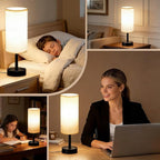 MOICO Bedside Lamp with 2 USB Ports and 1 AC Outlet, Table Lamp with Grey Linen Fabric Shade and Stable Metal Base, Nightstand Lamp for Bedrooms, Living Room, Kids Room, Dorm, Office