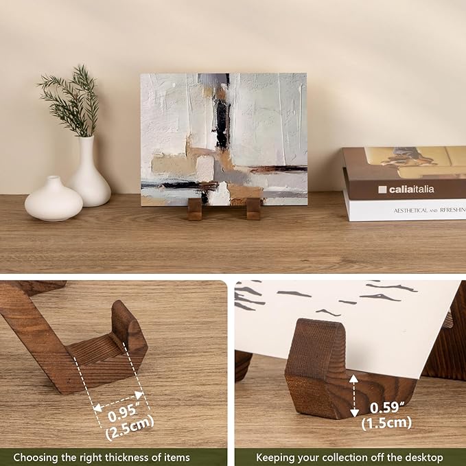 ANBOXIT Plate Display Stand, 4 Inch Plate Holder for Displaying, Decorative Picture Frame Dish Photo Plaque Platter Wood Stand