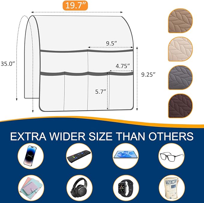 Remote Control Holder for Armchair, Couch Caddy Organizer TV Remote Holder for Recliner Couch With 6 Pockets, Non-Slip Arm Chair Caddy Bedside Table Organizer for Magazine, Tablet, Phone, iPad (Brown)
