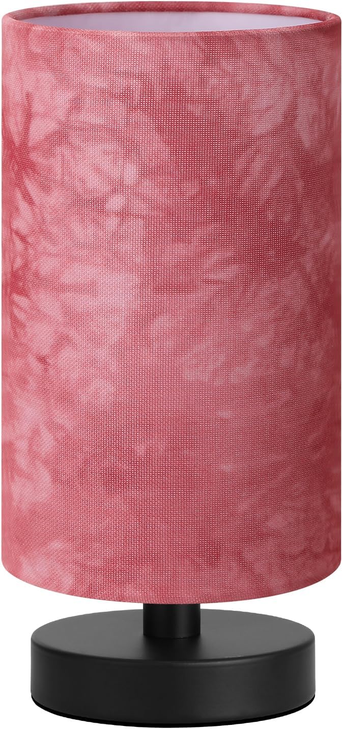 Fenmzee Small Table Lamp for Bedroom - Inline Control, Bedside Lamp with 3000K A15 LED Blub, Easy Assembly (Pink Shade - Black Base, 9" Inline Control)