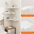 Homode Corner Floating Shelves, Set of 3 Corner Wall Shelves with Wire Hole, L-Shaped Wood Hanging Storage Shelf for Wall Decor, for Bathroom Kitchen Bedroom, White
