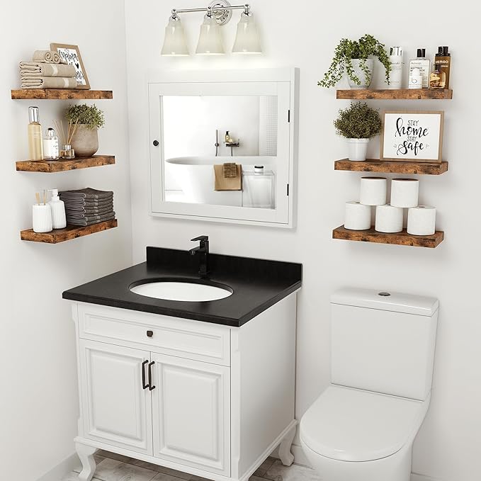 Vivelove Bathroom Floating Shelves for Wall 16 inchs Long, Display Shelves with Invisible Brackets for Living Room, Bedroom, Kitchen, Shelves Over Toilet Farmhouse Home Decor - Set of 2, Rustic Brown