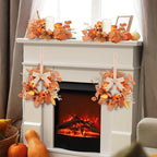 8 Pcs 3 Inch Fall Floral Wreaths Autumn Harvest Sunflowers Pumpkins Leaves Berries Hanging Candle Rings Wreath Mini Thanksgiving Table Centerpiece Wreath for Pillar Cabinets Farmhouse Decoration