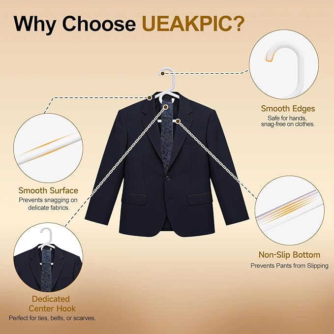White Plastic Hangers 24 Pack, Heavy Duty Clothes Hangers for Standard Size Hangers with Center Hook & Non-Slip Pants Bar for Shirts, Pants, Coat, Dresses, Jackets, Scarves and Belts