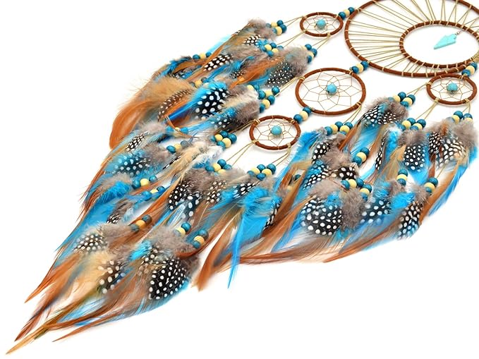 Urdeoms Large Dream Catchers for Girls Room Decor Boho Moon Dream Catcher Wall Decor Turquoise Hanging Ornament for Living Room Dorm Decor Hippie Gifts (NO.34)
