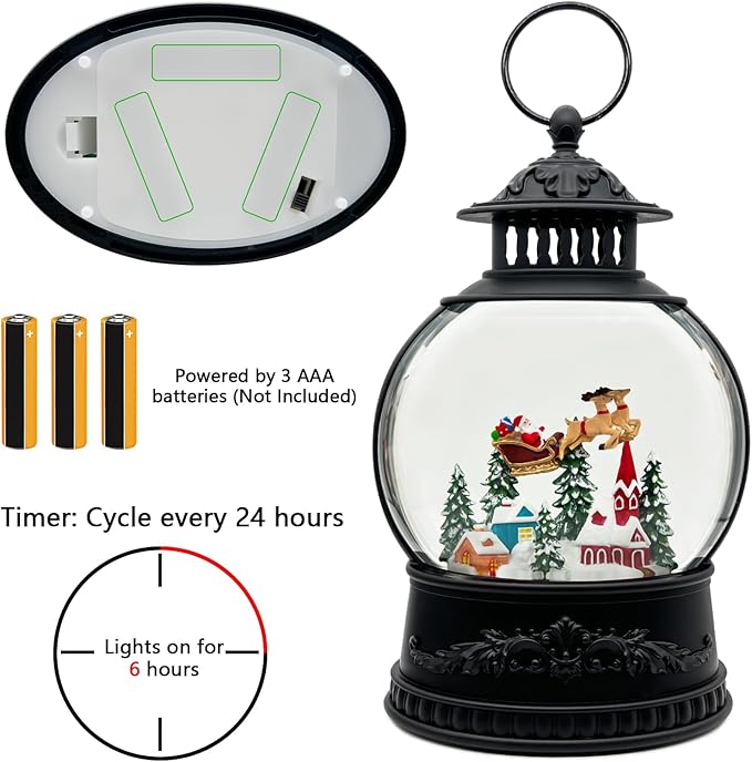 AOMIL Christmas Snow Globe Lantern with Music & Timer - USB/Battery Operated LED Glittering Globe, Snow Globe Decor for Home Holiday (Reindeer)