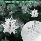 OuMuaMua Christmas Snowflake Decorations Indoor, 24PCS 3D Silver Hanging Snowflakes Garland for Winter Wonderland Decor Xmas Christmas Party Baby Shower Holiday Home Decorations