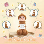 Funny Positive Crochet Animals Gag Doll Emotional Support Stuffed plushies for Adult Men Women,Weird Things Motivational White Elephant (Brown W with Hat)