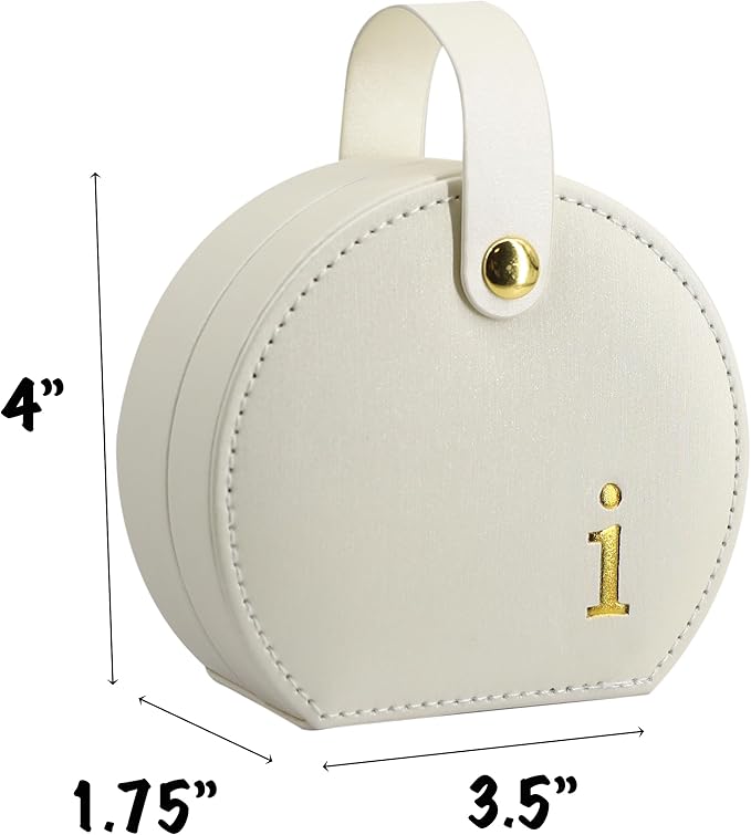COLLECTIVE HOME - Travel Jewelry Case, Elegant Half-Moon Design with Gold Monogram, Detachable Handle, Personalized Accessory Organizer, Gift for Fashion-Forward Women and Teens (i)