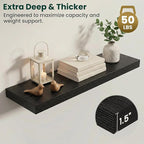 Floating Shelves for Wall 36 in x 9.3 in Deep, Wall Mounted Rustic Wood Shelf with Invisible Brackets for Storage & Display, Living Room Bedroom Bathroom, Black, 2 Pack