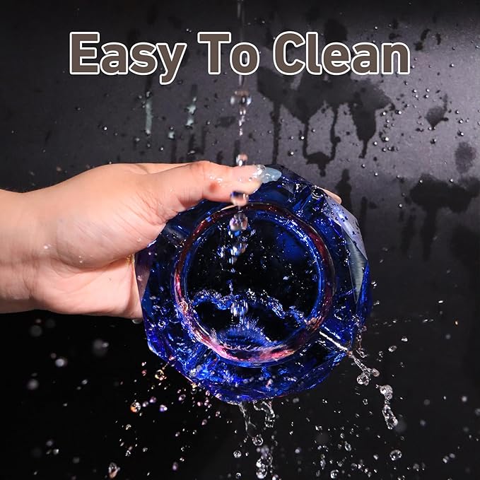 Coomin Crystal Glass Ashtray, Sparkly Cigar Cigarettes Ash Tray, Ashtrays for Smokers Indoor Office Home Desktop Tabletop, Unique Luxury Gifts for Men, Blue