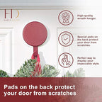 Haute Decor Attract Magnetic Wreath Hanger Hook (Red) - for 2 Metal Doors/Surfaces or 1 Single-Pane Glass Door or Window - Holds up to 10lbs.