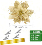 Gardeningwill Pack of 12 Gold 5 Inch Glitter Flower Shape Christmas Hanging Ornaments Party Decorating Supplies