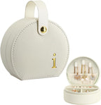 COLLECTIVE HOME - Travel Jewelry Case, Elegant Half-Moon Design with Gold Monogram, Detachable Handle, Personalized Accessory Organizer, Gift for Fashion-Forward Women and Teens (i)