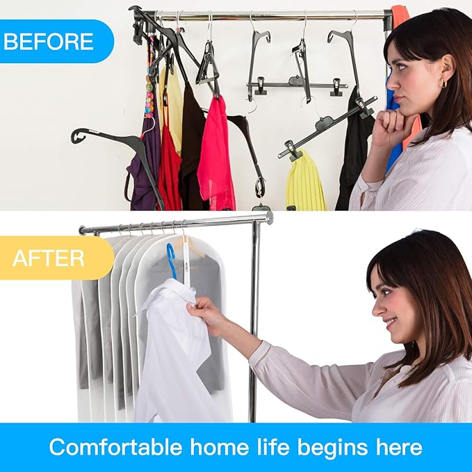 12-Pack Hanging Garment Bags - 31 Inch Clear Clothes Storage Covers with Full Zipper | Translucent Dust-Proof Organizers for Closet, Travel, Kids Clothes & Seasonal Wardrobe Protection