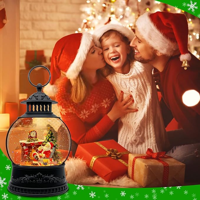 AOMIL Christmas Snow Globe Lantern with Music & Timer - USB/Battery Operated LED Glittering Globe, Snow Globe Decor for Home Holiday (Santa Claus)