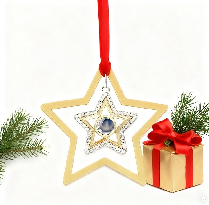 Set of 3 Christmas Hanging Ornaments - Silver Snowflake Star Pawprint Christmas Tree Decor for Xmas Tree Gift Decorative Hanging Ornaments Hanging Pendants (3, Golden Star)