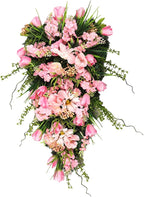 21.65In Spring Teardrop Swag, Artificial Floral Swag with Green Leaves, Easter Teardrop Wreath Front Door Swag, Decorative Teardrop Garland for Front Door Porch Wall (A)