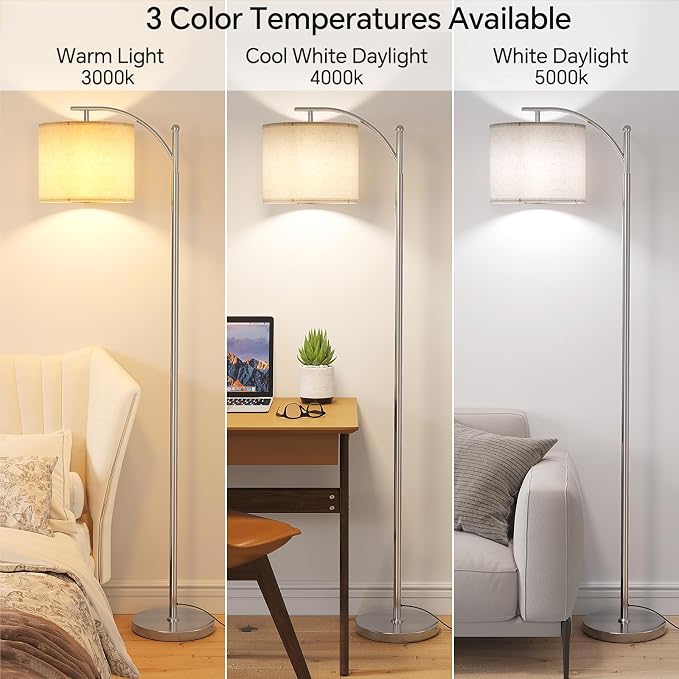 SUNMORY Arc Floor Lamp, Modern Floor Lamp with 9W 3 Color Temperatures Bulb, Metal Standing Lamps with Adjustable Hanging Lampshade, Tall Floor Lamps for Living Room, Bedroom, Office