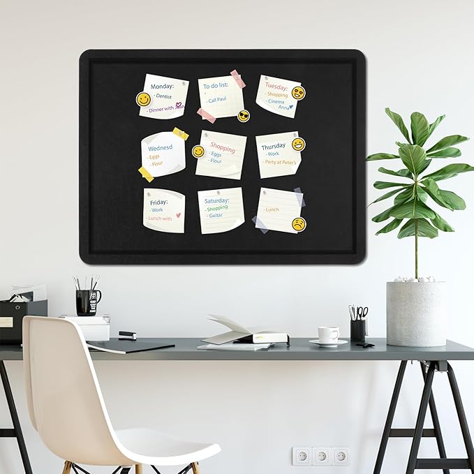 Thboxes Bulletin Board, 36" x 24" Foldable Cork Board Felt Pin Boards with 35 Pushpins Self-Adhesive Photo Decorative Felt Boards for Walls, Office, School, Classroom, Home, Bedroom - Black