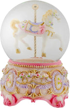 Elanze Designs Pink Rose Horse and Carousel 100MM Sturdy Wind Up Musical Glitter Water Snow Globe Tabletop Dresser Figurine Decoration Plays Tune Carousel Waltz