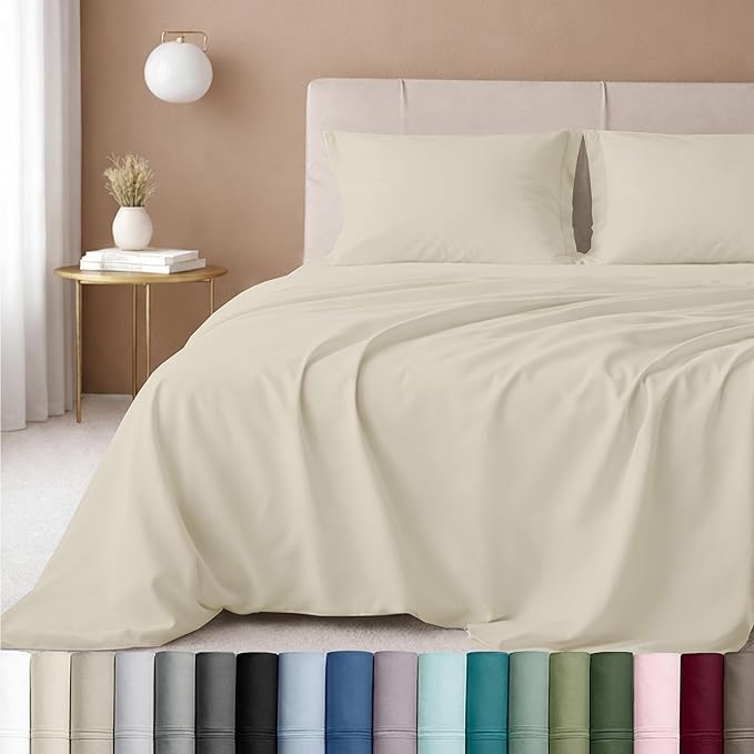 California Design Den Luxury Twin Sheet Set - 100% Cotton, 600 Thread Count Deep Pocket Twin Sheets, Soft Hotel-Quality Bedding with Sateen Weave - Ivory (Warm Cream)