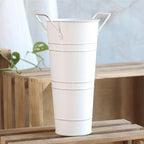 Metal Umbrella Stand Holder, Durable Freestanding Umbrella Rack Multi Functional Rustic Floral Bucket Floor Vase, Organizer for Entryway Porch Indoor Home Office (White)