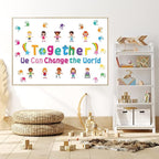 Together We Can Change The World Classroom Bulletin Board Set Decorations Back to School Bulletin Board Hands with Hearts Diverse Children Cutouts for Kids and Teacher Classroom School Supplies Decor