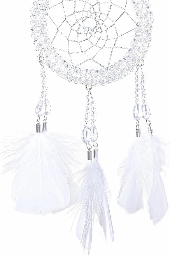 Luxury Dream Catchers - White Turkey Feather with Crystal Diamond, Lace Lanyard, Handmade Small Dreamcatcher for Bedroom, Dream Catcher for Girls, Dream Catchers for Boys, Dream Catcher Wall Decor