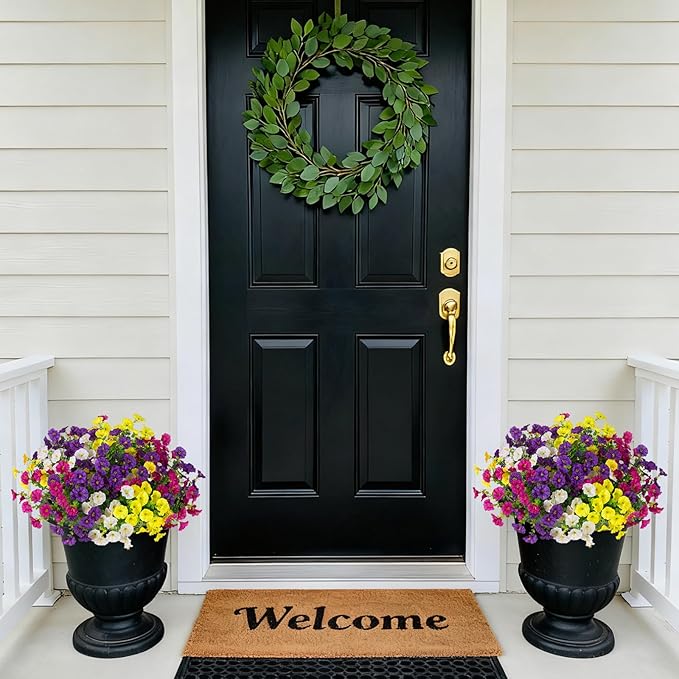 12 Bundles Morning Glory Artificial Flowers for Outdoor Decoration UV Resistant Fake Plastic Plants Artificial Greenery for Indoor Outdoor Garden Patio Window Box Home Decor