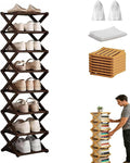 The 8-Tier No-Assembly Bamboo Rack, Bamboo Shoe Rack, Foldable Shoe Rack, Space Saving Collapsible Shelves for Entryway, Closet, Bathroom, Bamboo Shoe Rack, Foldable Shoe Rack (Brown, 8Tier)