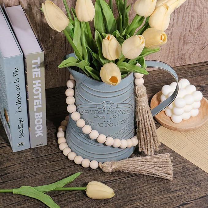 Sivya 58in Farmhouse Beads Wood Bead Garland with Tassels (Natural Wood, 58in/1Pcs)