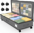 GoMaihe Under Bed Storage with Wheels: 70L Rolling Bins for Wrapping Paper Storage, Toys, Clothes - Includes Mesh Bag & Adjustable Dividers, Metal Frame Easy Pull-out Grey 1-Pack