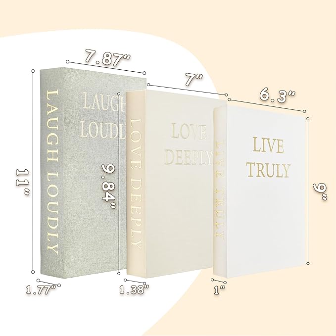 Aesthetic Decorative Books, Set of 3 Linen Fake Book Boxes, Faux Book Decor for Coffee Table, Bookshelf, Entryway Tables