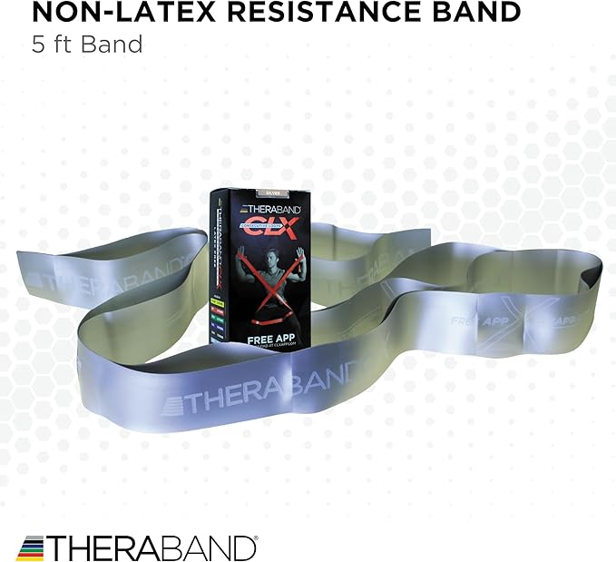 THERABAND CLX Resistance Band with Loops, 5-Foot Non-Latex Exercise Band for Mobility, Rehab, Stretching & Home Workouts, Color-Coded Resistance Levels