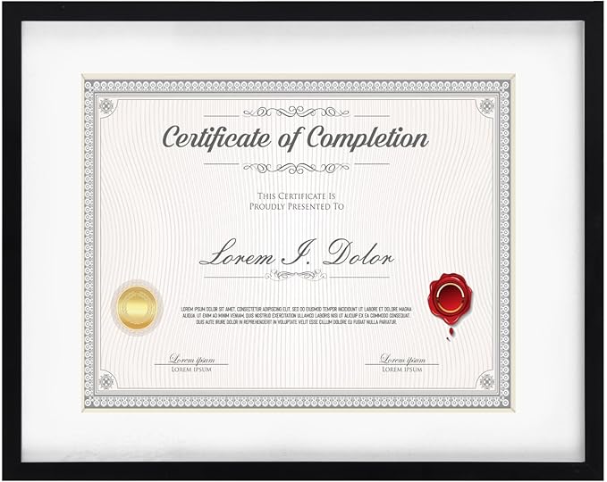 Rempry 11x14 Picture Frame, Display 8.5x11, 8 1/2x11 Certificate Document Award with Mat or 11x14 Without Mat, Wall Gallery Photo Frames, Black, 1 Pack