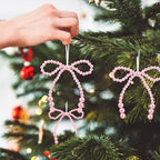 VioraWhite 12 Pcs Pearl Bow Ornaments Bowknot Tree Topper Decor Hanging Ornament Pendant Gift for Wedding Birthday Party Indoor Decoration (Pink)