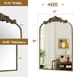 Dewfig Antique Arched Wall Mirror, 22"x30" Vintage Bronze Bathroom Mirror - Baroque Metal Frame Brass Mirror for Living Room, Bathroom, Fireplace, Entryway, Bronze